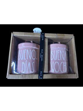 Rae Dunn "BUENA NOCHES" "BUENOS DÍAS" Canister Set Ceramic Jars Decor Brand New